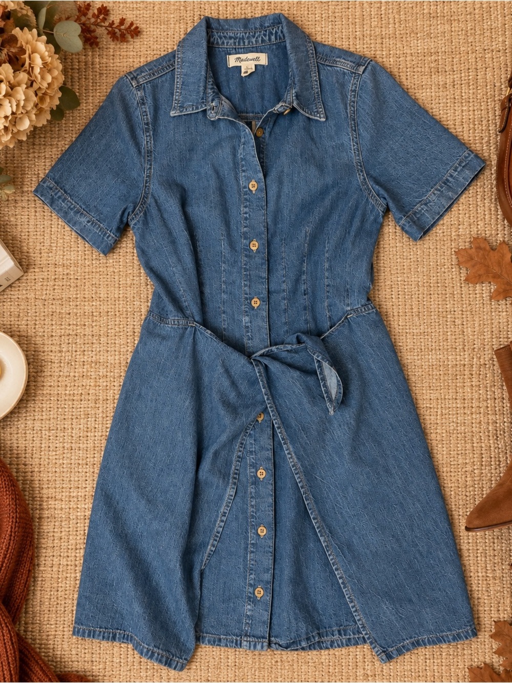Madewell Denim Overlay Mini Shirtdress Caulk Wash Size 2 Tie Front